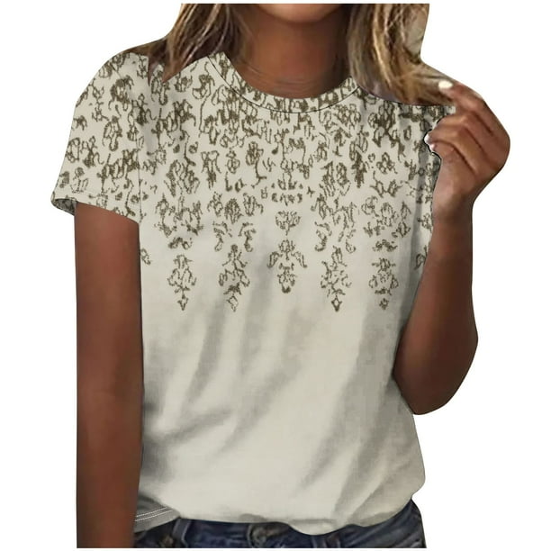 Camiseta de Cuello Redondo de Manga Corta Impresa de los Pantalones Cortos de las Mujeres, Poliéster de Lentejuelas de Partido de Moda
