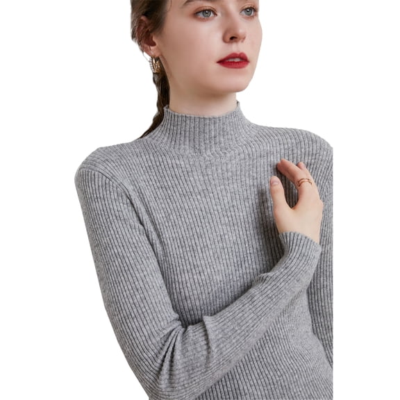 Womens Knit Mock Turtle Neck Wool Stretch Long Sleeve Pullover Sweater