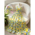 thumbnail image 7 of Multicolor Lemon Print Halter Tie Backless Maxi Dress With Smocked Waist A-Line Sundress, 7 of 7