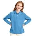 thumbnail image 6 of Girls School Uniform Long Sleeve Polo Shirt Kids Collared Golf Pique Polo Shirts Back to School Fall Clothes Blue,9-10 Years, 6 of 8