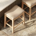 thumbnail image 4 of Maven Lane Adrien 26" Wood Counter Height Stool - Handcrafted Weathered Oak Finish with Avanti Bone Vegan Leather Upholstered Saddle Seat for Comfort - Durable Barstool for Kitchens, Dining Rooms, 4 of 7