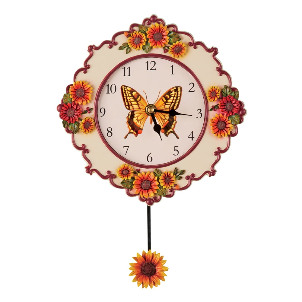 Sunflower Kitchen Decor Hand Painted Pendulum Wall Clock With