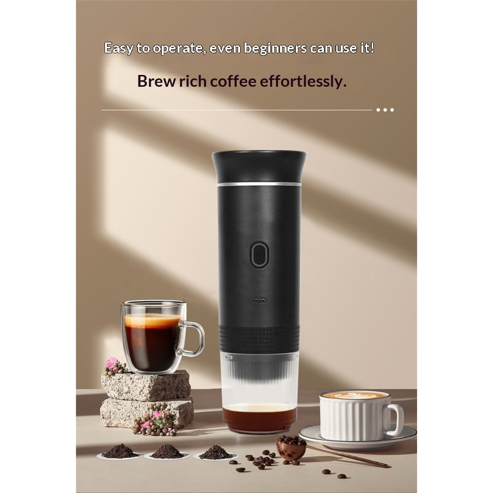 Portable Coffee Maker Espresso Machine, Travel Camping Coffee Makers, Mini Battery Portable Espresso Self-Heating Car Coffee Maker With Ground Coffee