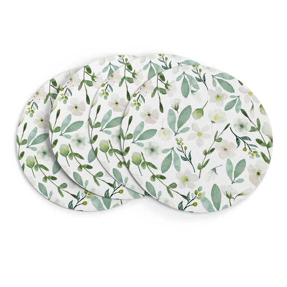 MIZHONA Floral Round Placemats Set of 4,Green Leaves Table Mat for Kitchen Dining Table Decoration,15 inch