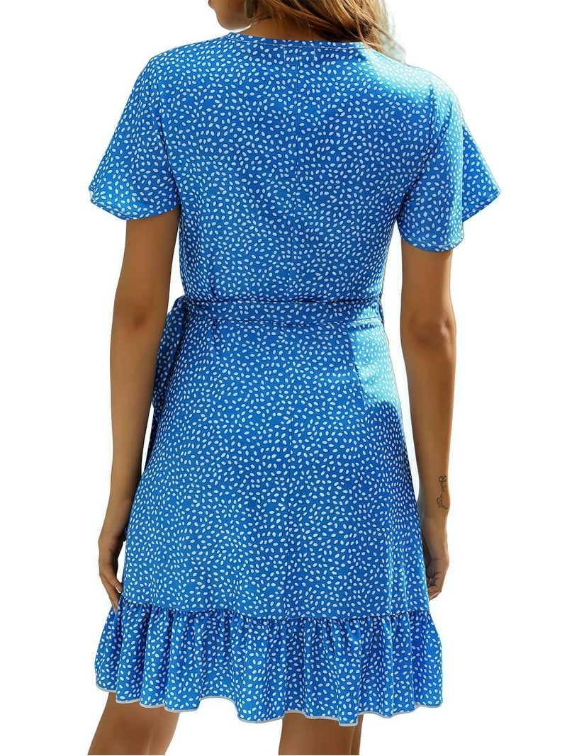 UVN Summer Wrap Dress for Women V Neck Short Sleeve Dress Ladies Boho  Floral Dress with Belt - Walmart.com