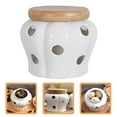 HONMEET White Ceramic Garlic Storage Jar with Hollow Design for Onion ...