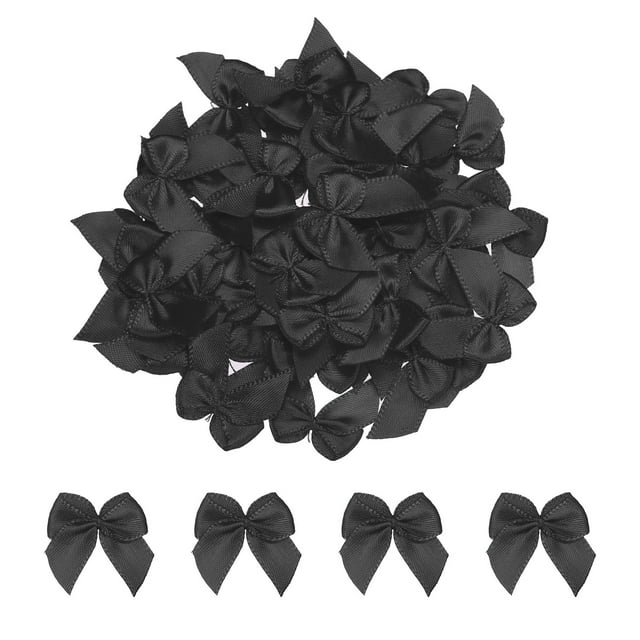 Unique Bargains Mini Ribbon Bow 1' 50Pcs Mini Fabric Satin Ribbon Flower Bows Craft DIY Sewing Wedding Bows Black