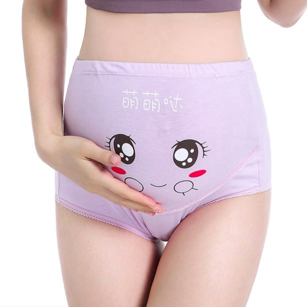 Adjustable Cotton Maternity High Waist Underwear Pregnant Women Cotton  Panty (Purple XL) 