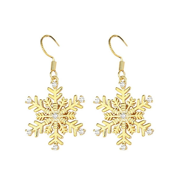 BNNG Crystal Snowflake Earrings For Women Micro Inlaid Snowflake Gold Large Earrings For Women's High End Silver Ear Hook Ear Clip Jewelry Female Halloween Trendy Ear Trinkets