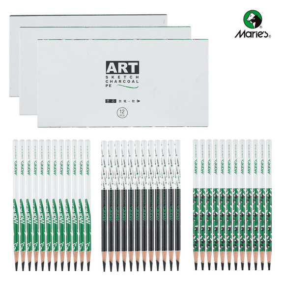 Professional Charcoal Pencils Set for Drawing & Sketching |  36-Pack Art Core Charcoal Pencils (12 Soft, 12 Medium, 12 Hard) | For Artists, Students