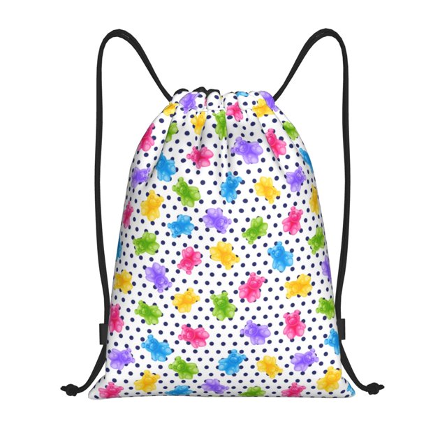 Fotbe Bear And Polka Dot Bolsa Mochila con Cordón Estampada, Bolsa de Gimnasio Deportiva, Bolsa Cinch, Bolsa con Cordón para Hombres y Mujeres-Medium