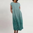 thumbnail image 2 of CHOK Robe pour Femme Grande Taille Décontractée à Manches Courtes, Col Rond, Coupe Ample, Robe d'Été Unie en Lin, Midi Ample et Confortable avec Poches, 2 of 5