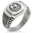 thumbnail image 1 of Stainless Steel Rokkaku Samurai Crest CZ Ribbed Needle Stripe Pattern Biker Style Polished Ring, 1 of 1