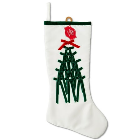 Ribbon Tree Christmas Stocking, Green and White, 20", by Holiday Time