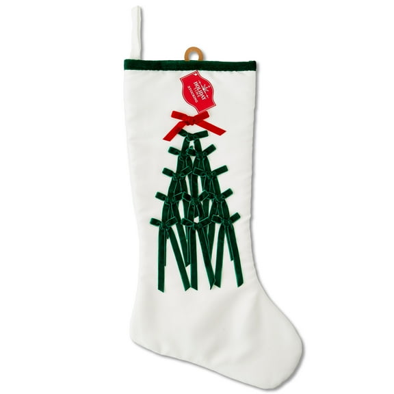 Ribbon Tree Christmas Stocking, Green and White, 20", by Holiday Time