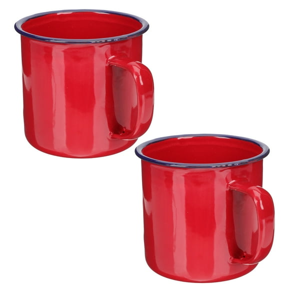 GAXIRE Set of 2 Red Enamel Metal Camping Mugs 13x10cm Outdoor and Daily Use Drinkware