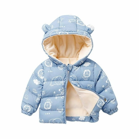 

Honeeladyy Winter Coats Toddler Baby Boys Cute Fashion Pattern Plush Winter Keep Warm Hooded Zipper Jacket Blue Clearance under 10$