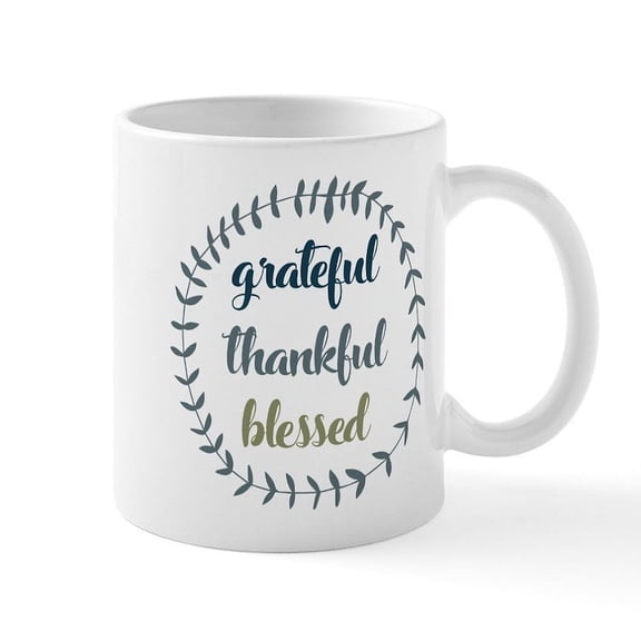 CafePress - Grateful Thankful Blessed - 11 oz Ceramic Mug - Novelty Coffee Tea Cup