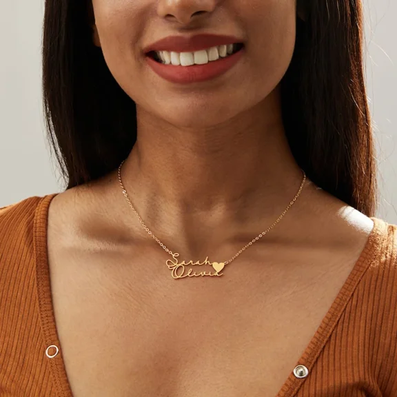 Custom Double Name Necklaces With Heart 14K Yellow Gold Jewelry for Women Pendant Mens Gold Chains Valentines Day Gifts