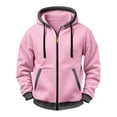 thumbnail image 3 of UVEASISHA Athletic Jackets for Men Full Zip Hooded Sweatshirt Jacket Contrast Trim Casual Zip Up Hoodies Comfy Casual Fall Fashion Jackets with Pocket Pink S, 3 of 6