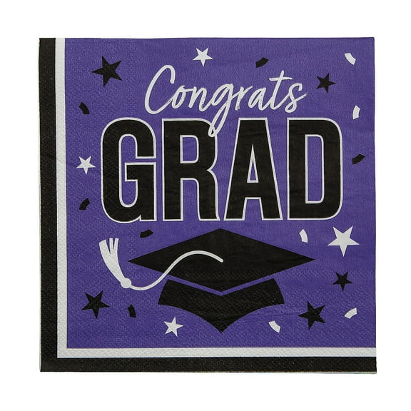 6 1/2" Bulk 50 Count Purple Congrats Grad Paper Luncheon Napkins