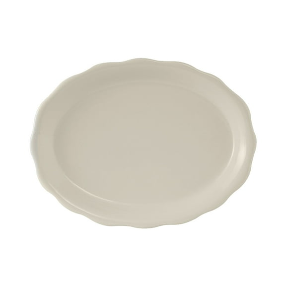 Tuxton China TSC-014 Platter, 12-5/8" x 9-3/8", oval, scalloped edge, microwave & dishwasher safe, oven proof, fully vitrified, lead-free, ceramic, Shell, American White/Eggshell, Pack of 12