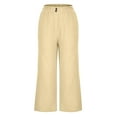 thumbnail image 4 of Hvyesh Womens Wide Leg Cotton Linen Capris Summer Elastic Waist Casual Flowy Drawstring Comfy Trousers Lightweight Beach Pants, 4 of 6