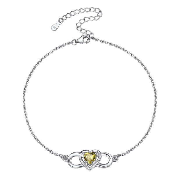 Pulsera de tobillo de plata esterlina Silvora para mujer con piedra de nacimiento de corazón de noviembre