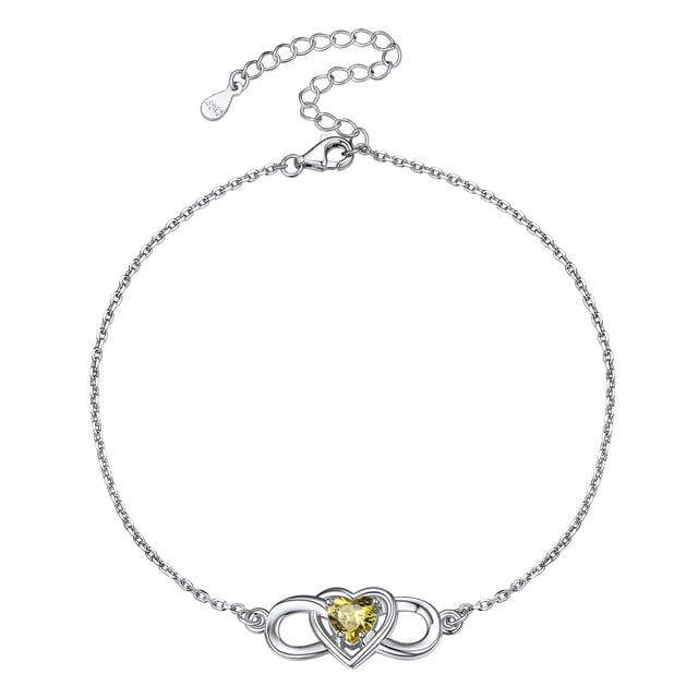 Pulsera de tobillo de plata esterlina Silvora para mujer con piedra de nacimiento de corazón de noviembre