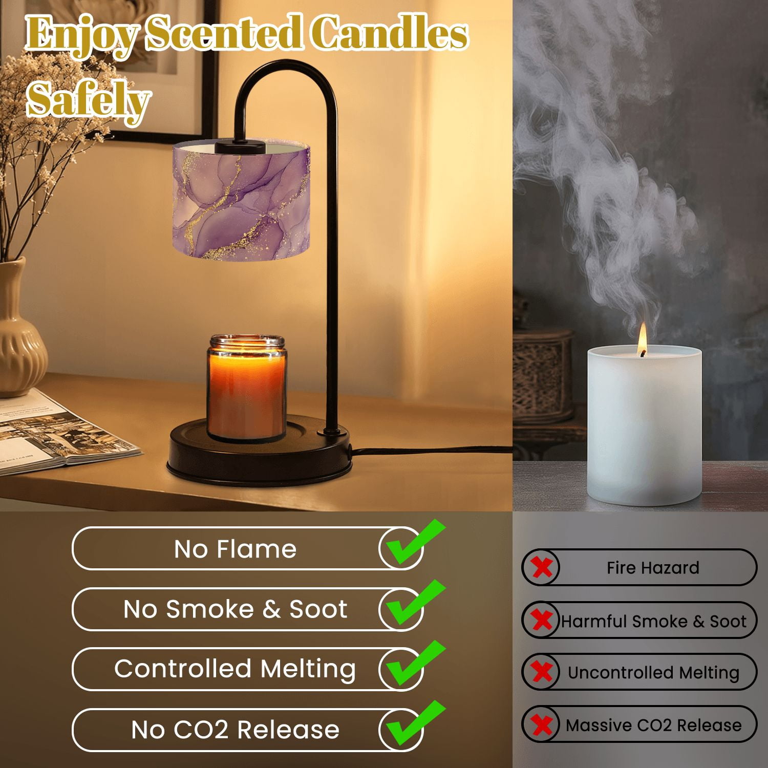 Candle Warmer Lamp with Timer Dimmer Purple Abstract Marble Texture Gold Veins Elegant Alcohol Ink Art Candle Lamp Warmer for Jar Candle with 4 Bulbs Gifts for Women House Warming Gifts