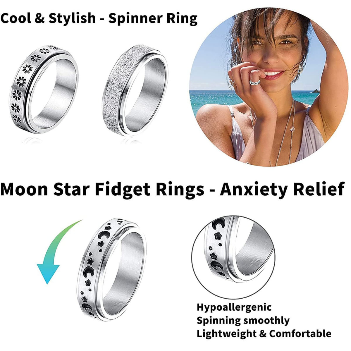 To My Daughter - Fidget Ring Anxiety Ring for Women Silver Spinner Rings  Cubic Zirconia Adjustable Spinner Ring Stress Reliever Spinner Ring With  Jewellery Box, Fidget Rings Jewelry for Women Girls :