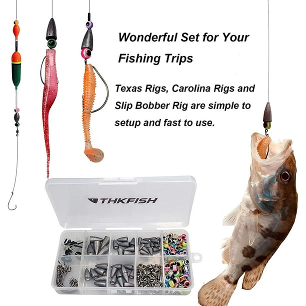 THKFISH Fishing Weights Sinkers Fishing Beads Bullet Sinkers Carolina Rig  Texas Rig Kit Fishing Accessories Kit 