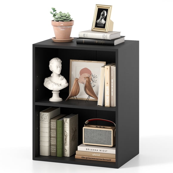 Costway 2-Cube Bookcase with 5-Position Adjustable Shelf, Anti-Toppling Kits for Study Black