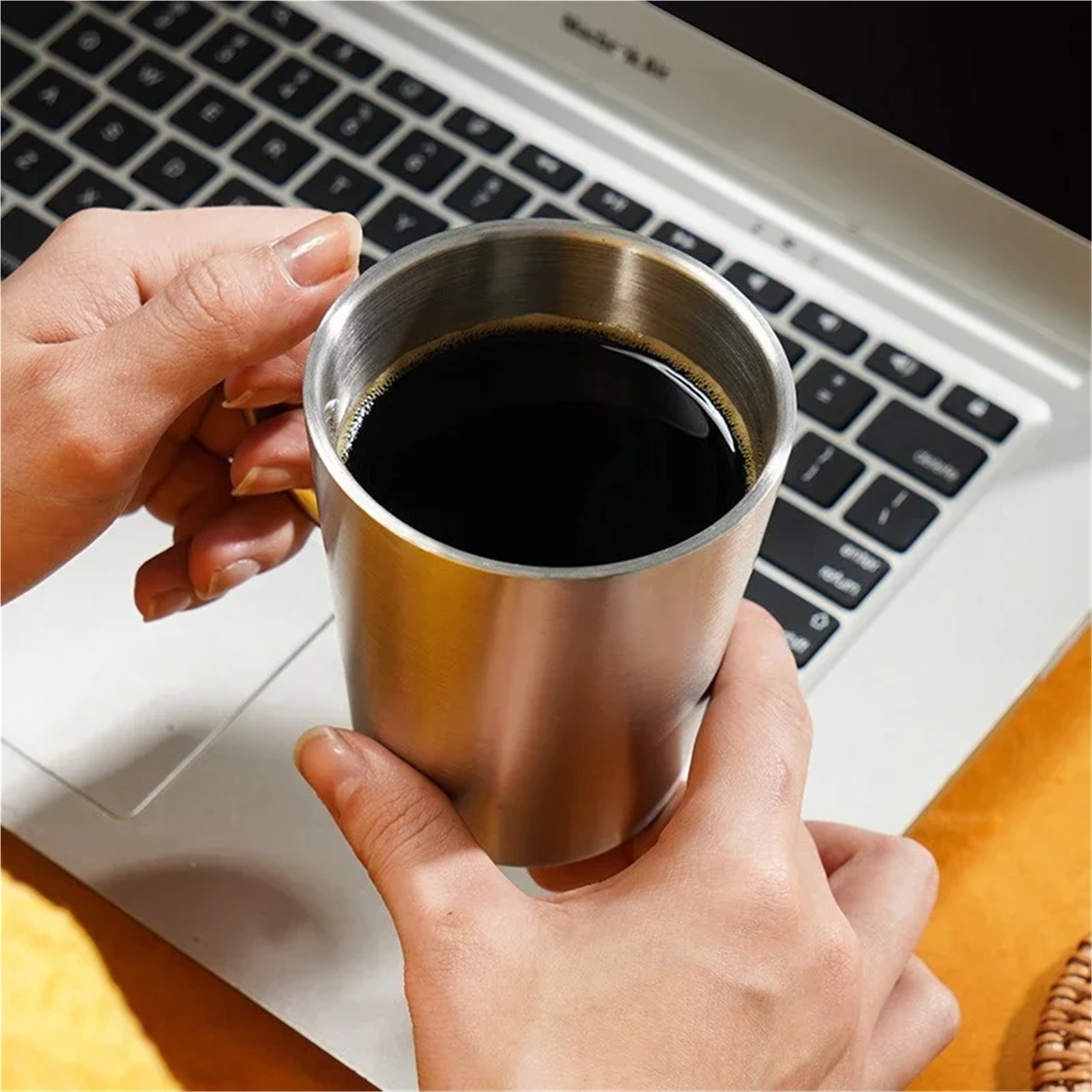 Espresso cup 300ml Stainless Steel Water Cup Double-Layer Thermal Beer Mug With Handle Anti-fall Heat Insulation Coffee Cup