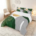 thumbnail image 3 of Manfei Boho Sun and Leaf Full Size Comforter Sets, Mid Century Geometric Bedding Comforter Set, Green and Gold, Reversible 3pcs, 1 Comforter and 2 Pillowcases, 3 of 6