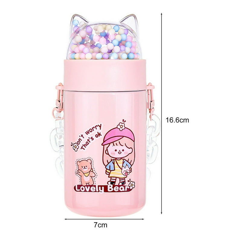 Hesroicy 250ml Straw Bottle with Lanyard Cute Design Portable