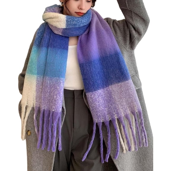 TimberNosh Warm Cold Weather Thick Blanket Women's Shawl Scarf, Colorful Plaid