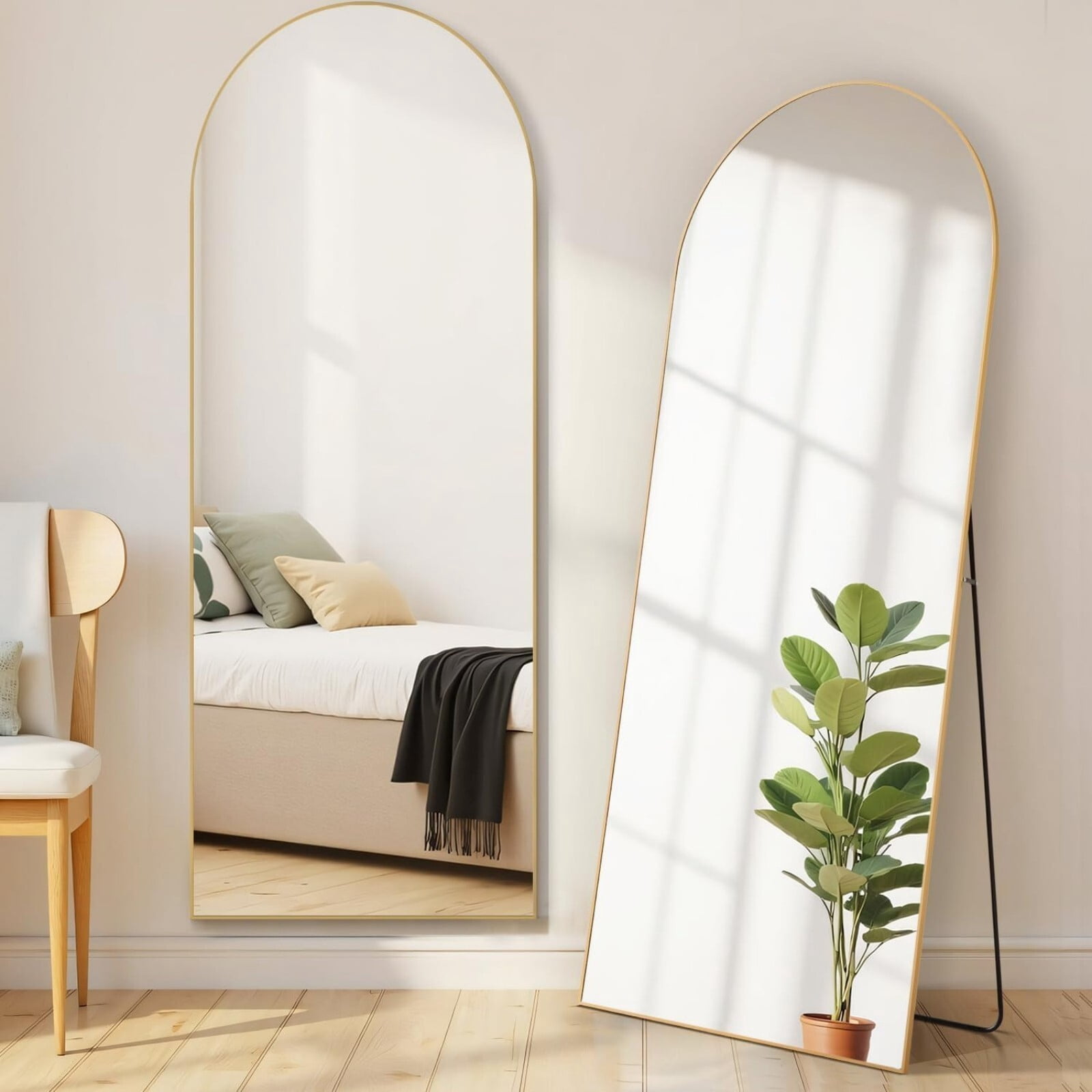Gleamira 64"x21" Arch Full Length Mirror Floor Mirror Free Standing Mirror with Metal Frame, Gold
