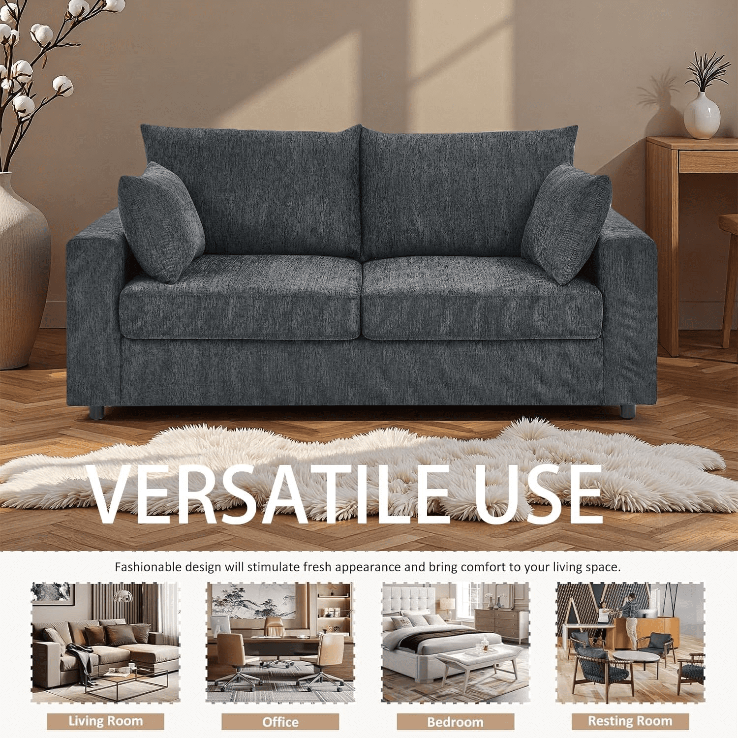 MOONMISS 78'' Loveseat Sofa for Living Room, Apartment, Office, 2-Seat, Gray