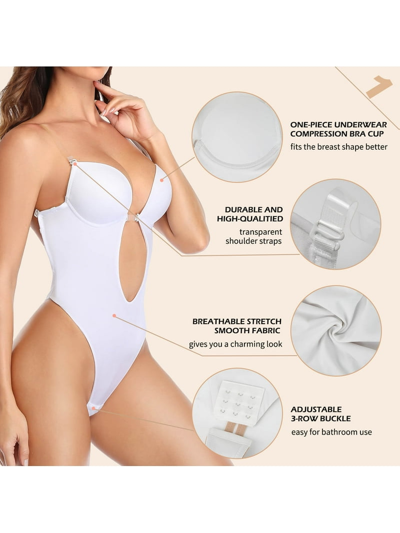 VASLANDA Women Plunging Deep V-Neck Strapless Backless Bodysuit