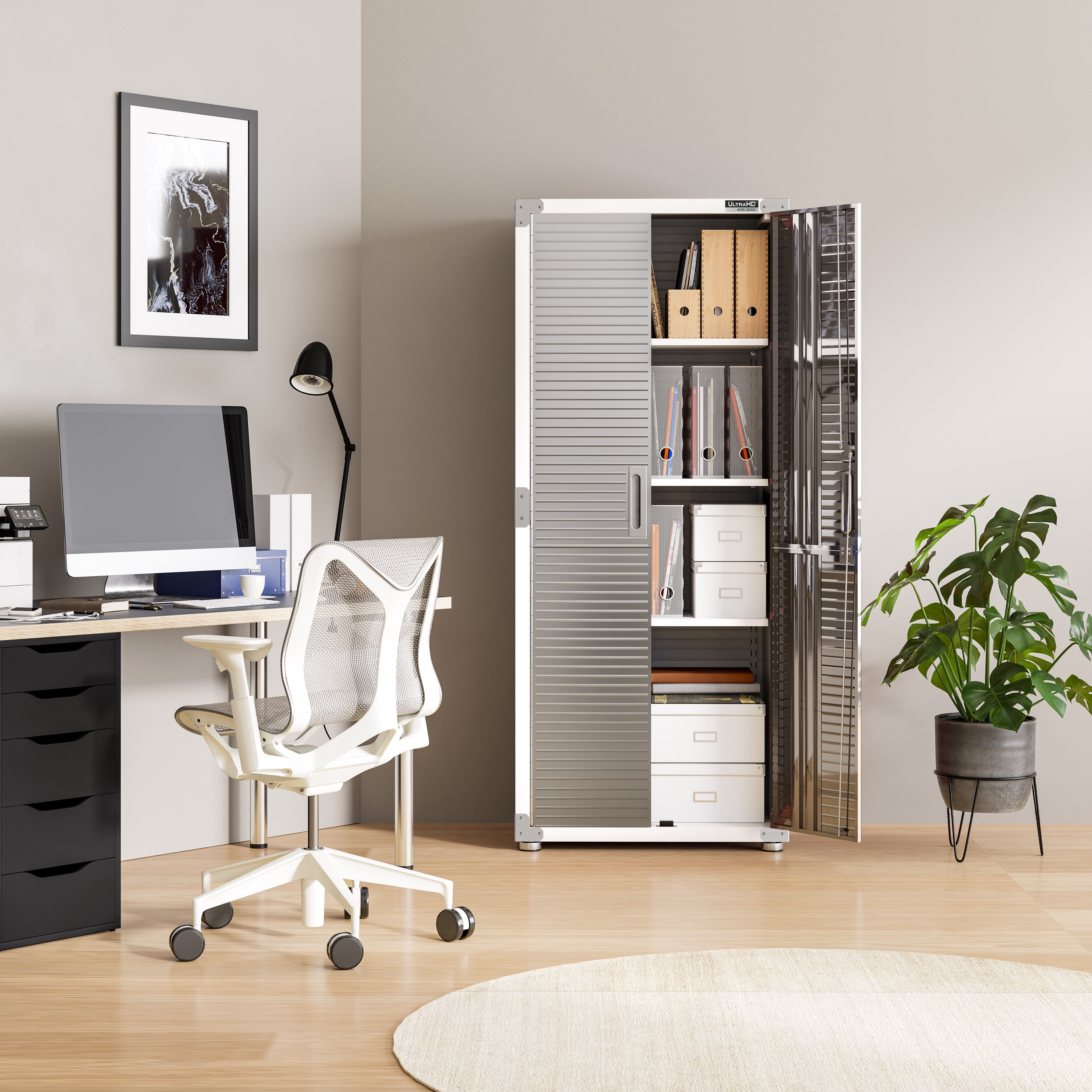 Seville Classics UltraHD® Steel Body Lockable Storage Cabinet Organizer Locker Shelving Unit, White, 30" W x 18" D x 72" H