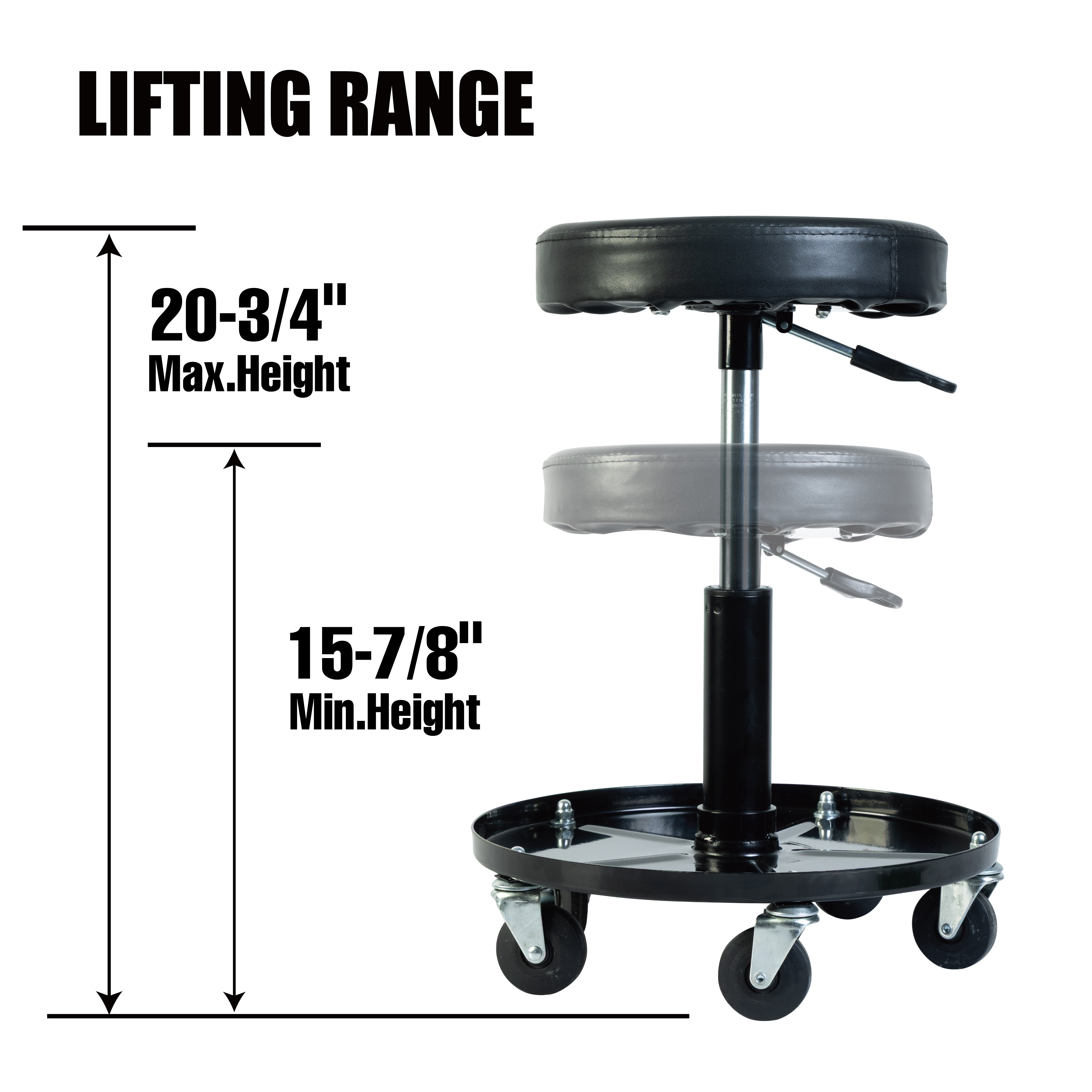 Hyper Tough TRHL6201W Adjustable Pneumatic Roller Seat with Tool Tray