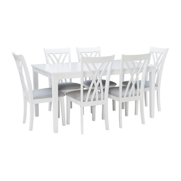 Pemberly Row Seven Piece Wood Dining Set in White