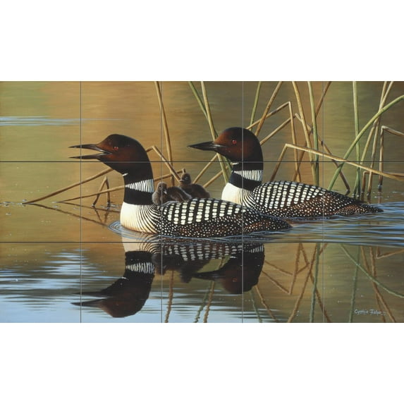 Tile Mural Kitchen Backsplash - Loon Family-CF - by Cynthie Fisher
