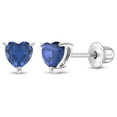 thumbnail image 1 of Boucles d'Oreilles Solitaire Cœur en CZ Saphir Simulé à Vis - Argent Sterling, 1 of 6