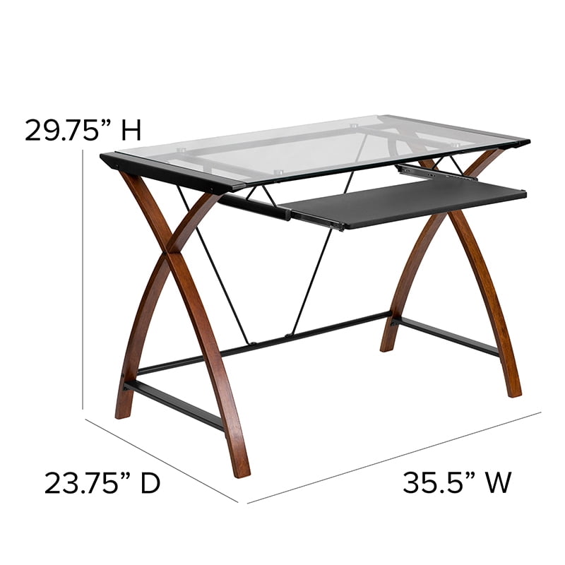 Flash Furniture Jude Tempered Glass Computer Desk with Pull-Out Keyboard Tray, Cherry/Clear