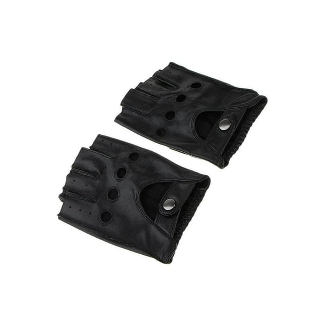 Retro PU Leather Men Fingerless Driving Punk Hollow Gloves Retro Cycling Gloves L Black Button