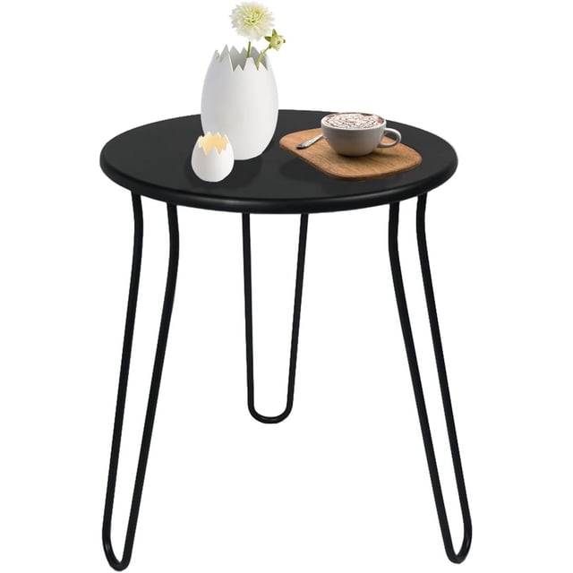 Tables d'Appoint d'Extérieur, Table d'Extrémité Ronde de Patio en Métal d'Extérieur Résistante aux Intempéries et Antirouille, Table d'Extrémité d'Extérieur pour Jardin, Véranda, Balcon, Cour (Noir)