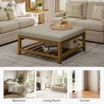 thumbnail image 2 of Square Upholstered Ottoman Coffee Table with Storage Shelf, Linen Fabric, Tufted Top, 31.9"x31.9", Beige, 2 of 8