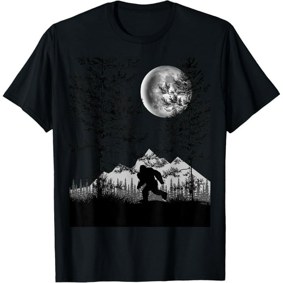 Bigfoot Walking in the Forest Moon Night Sky Sasquatch T-Shirt Shirts